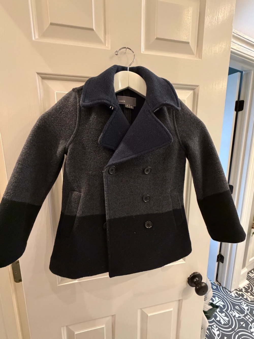 Vince Girls Kids' Navy and Charcoal Wool Blend Peacoat